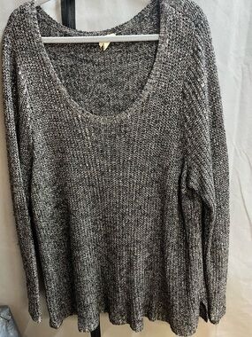 EILEEN FISHER Ash Gray Lt Shimmer Karma Linen Blend Box Scoop Neck Sweater 3X